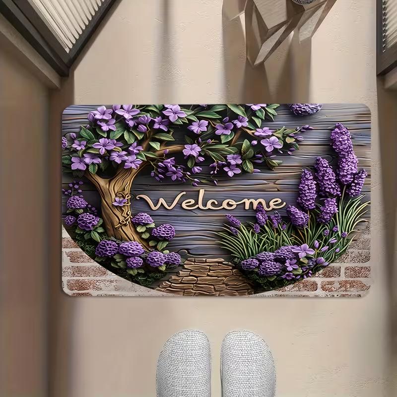 Welcome Stone Carving Design Doormat- Non-slip Rug Suitable for Living Room Bedroom Kitchen Office and Vacation Home Decoration