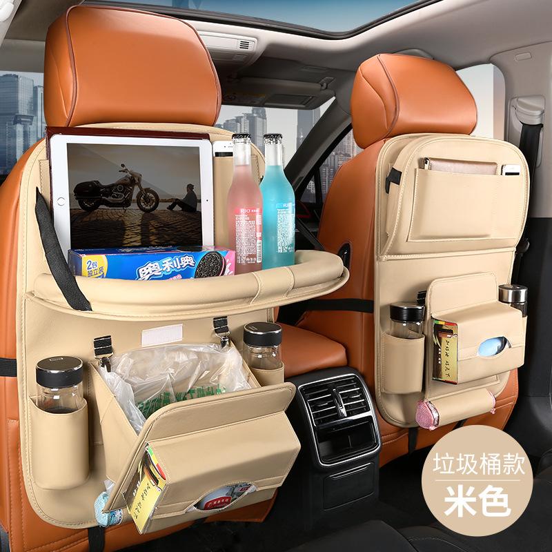 Car Seat Back Kick Mats PU Leather Storage Organizer with Foldable Table Tray & Pockets Car Interior Accessories