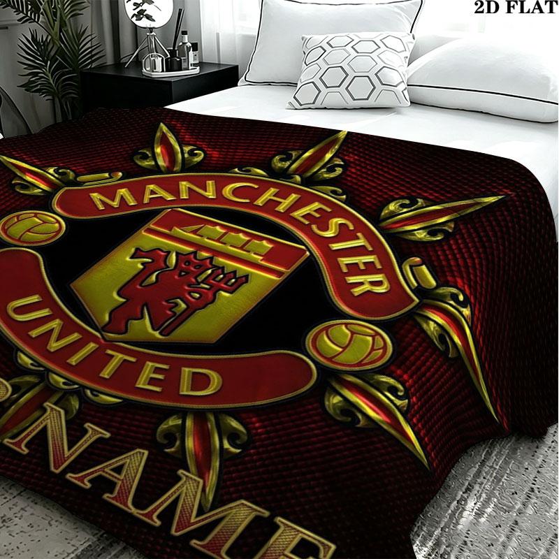 1PC Manchester United F Custom Name Patterned Flannel Blanket Suitable For All Seasons for Home Decor Warmth and Comfort Gifts Holiday Present