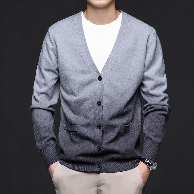 

Весна Осень Мужские Кардиганы с V-образным вырезом Верхняя одежда Деловой Повседневный Трикотаж Свитера Мужские Приталенные Пальто-свитера XL серый