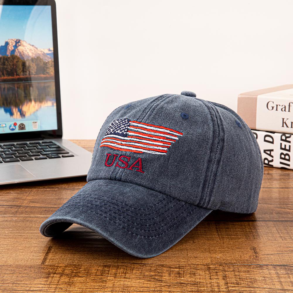 Usa American Flag Embroidered Washed Cotton Baseball Cap For Men Women Vintage Adjustable Dad Hat Patriotic Outdoor Adjustable