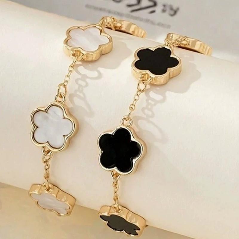 Black White Five Leaf Clover Bracelet Women Flower Bracelet Party Birthday Gift