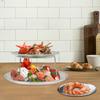 Set di Piatti da Portata per Frutti di Mare a 2 Piani, Vassoio Rotondo in Metallo da 20 cm e 25 cm con Supporto, Piatto d'Argento per Antipasti, Vassoio per Sushi, Piatto da Festa