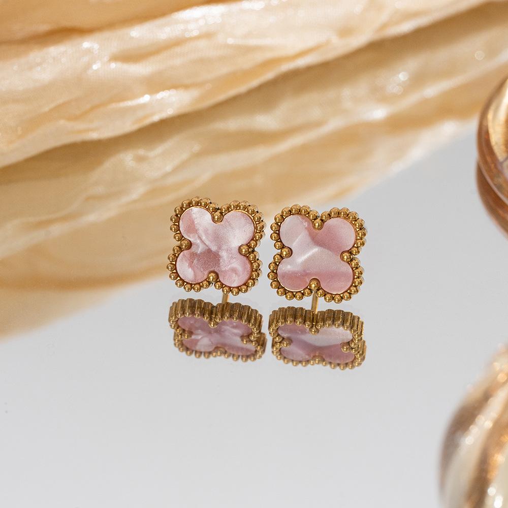 

Серьги из нержавеющей стали, серьги с четырехлистным клевером, женские минималистичные украшения для ушей из 18-каратного золота 18k real gold розовый