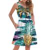 Damen Sommer Mode Lässig V-Ausschnitt Plissierte Nähte Hawaiianischer Blumendruck Ärmellos Tasche Westenkleid