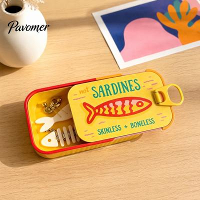 Estuche de Joyería de Viaje Caja de Sardinas con Separadores de Espina de Pescado, Mini Compacto Regalo Divertido para Ella Estuche, Contenedor de Almacenamiento para Anillos Pendientes Collares