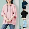 Women's Hooded Short Sleeve Oversized Hoodie Loose Fit Drawstring Solid Color Casual Summer Sweatshirt