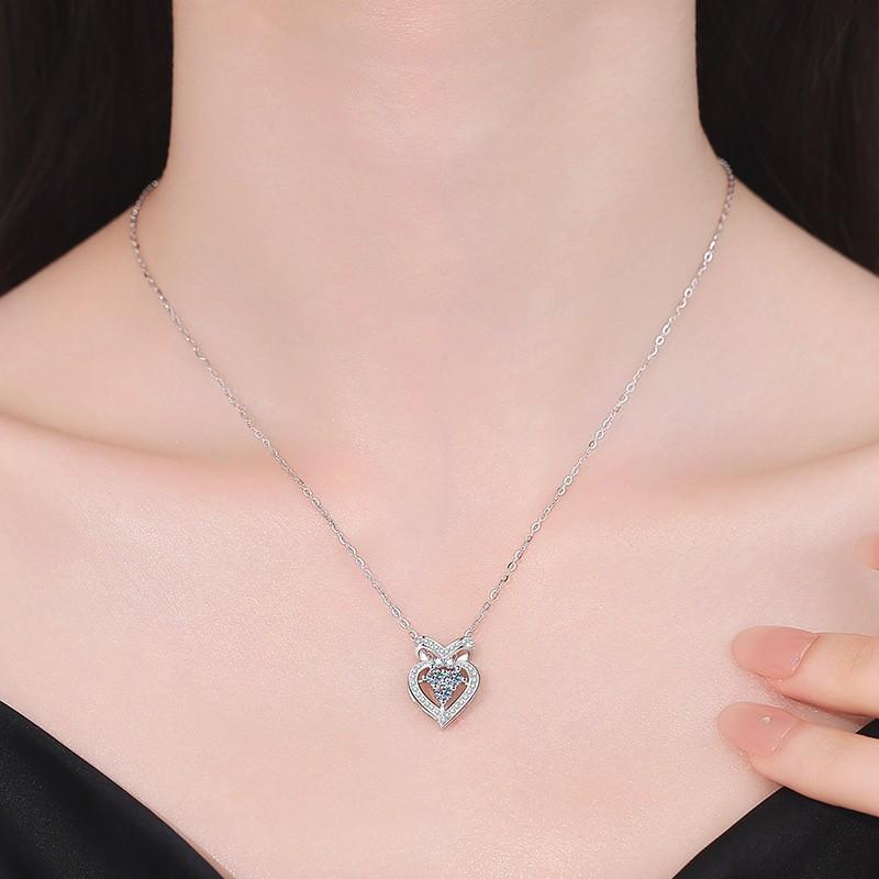 Moissanite Heart Bow Necklace Dainty Jewelry Women