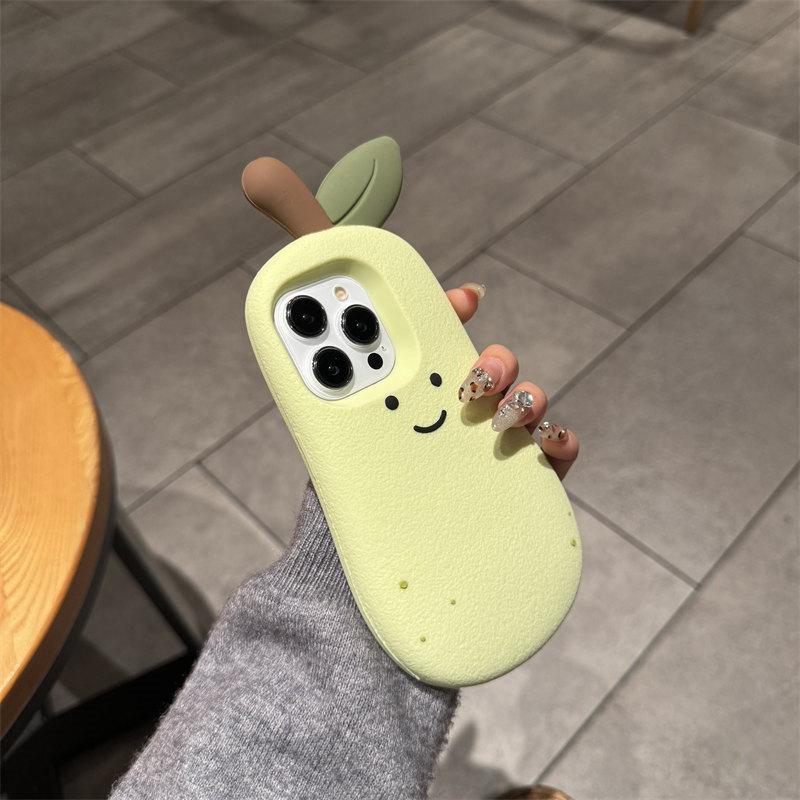 3D Cartoon Niedliche Fruchtbirne Weiche Silikon-Telefonhülle für iPhone 16 Promax 15 14 13 Schutzhülle Neujahrs-Glücksgeschenk