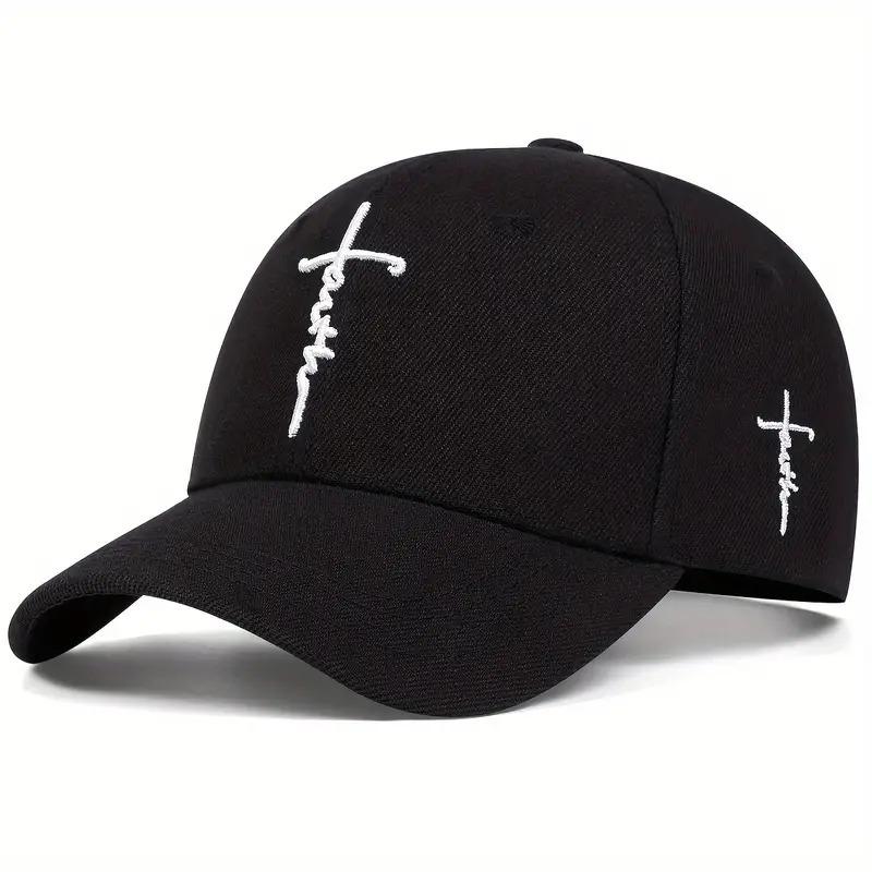 Unisex Embroidered Faith Cross Faux Wool Baseball Cap – Sun Protection Duckbill Hat for Outdoors