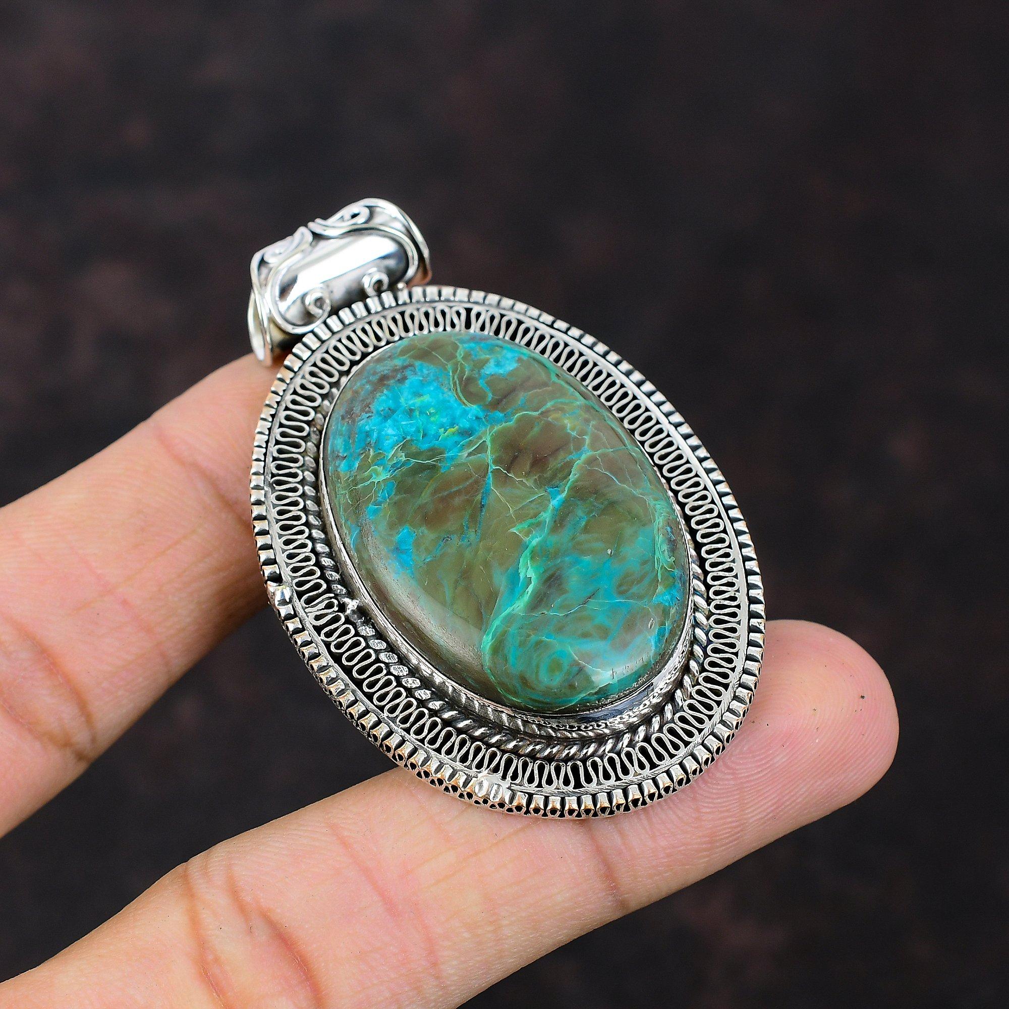 

Подвеска из хризоколлы Подвеска ручной работы Подвеска из настоящего драгоценного камня Подвеска из стерлингового серебра 925 пробы Винтажная подвеска Ювелирные изделия из хризоколлы Подарок на годовщину