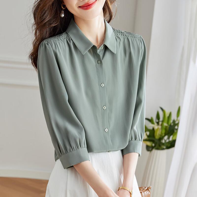 Women's 100% Mulberry Silk 3/4 Sleeve Lapel Blouse