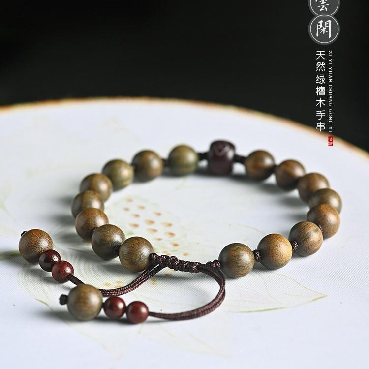 

Old green sandalwood bracelet Vintage-style single-loop creative bracelet for men and women, artistic ethnic style 8mm