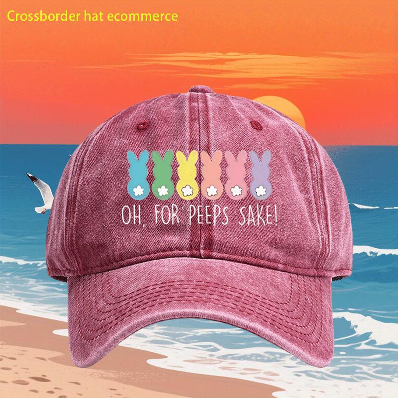 Oh For Peeps Sake Easter Bunny Print Washed Baseball Cap Casual Adult Unisex Outdoor Adjustable Cap One Size