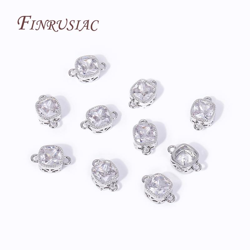 luxury 18K Gold Plated Brass and Zircon Square Connect Charm Pendants High Quality DIY Jewelry Making Bracelet Necklace Earrings