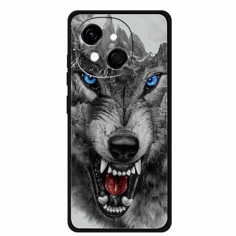 Black Silicone Case For Tecno Spark 40C Cases Wolf Luxury Protective Soft Back Cover For Tecno Pop 9 4G Case 6.67" Animal Fundas