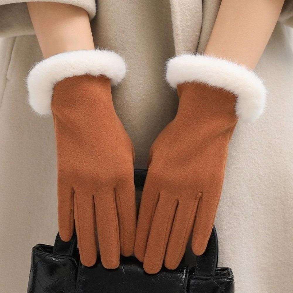 Full Fingers Mittens Solid Color Cycling Mittens Fashion Women Winter Gloves  Outdoor