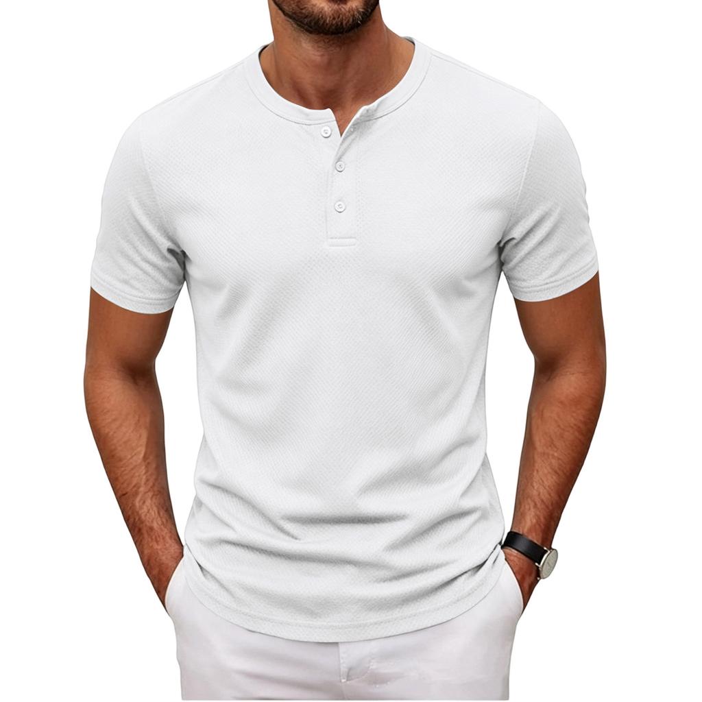 Men’s Short Sleeve Henley Shirt with Button Placket Casual Slim Fit Athletic Basic Solid Crew Neck Tee for Everyday Wear