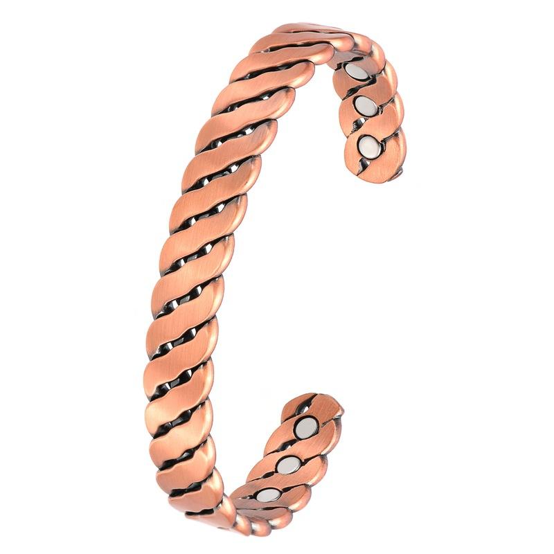 2026 Retro Style 99.9% Pure Red Copper 6 Magnetic Opening Braided Twist Copper Magnetic Bracelet