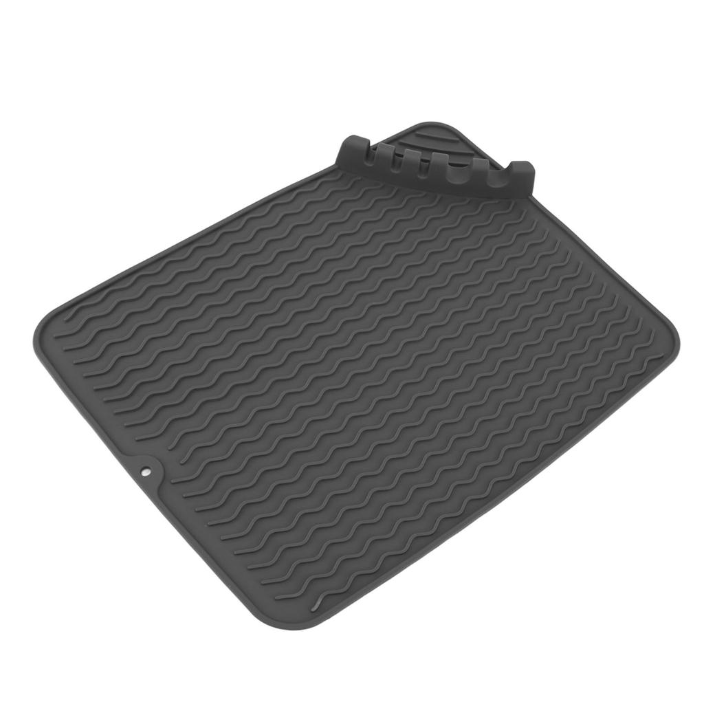 Silikon Geschirrtrockenmatte Rutschfest Hitzebeständig Abtropfmatte mit Geschirr-Fixierplatz für Küchenarbeitsplatte Spüle