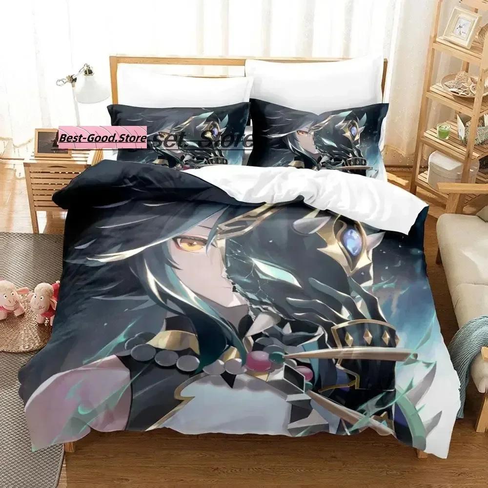 Game Genshin Impact Xiao Genshin Impact Bedding Set Duvet Cover Sheet Printed Pillowcase Full Queen King Size Comforter Bedroom
