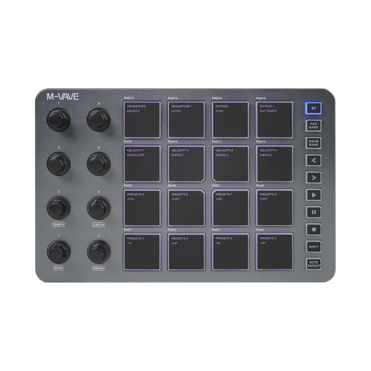 

M-VAVE SMC 16-клавішний міні Bluetooth MIDI-контролер ударної панелі темно-сірий