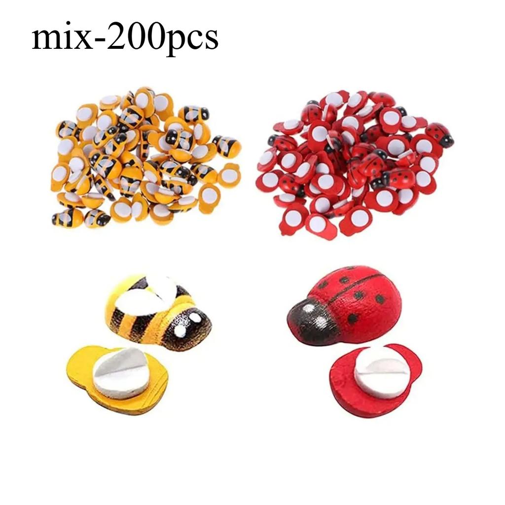 100/200pcs Mini Ladybugs and Bees-Wooden Caterpillars ,Craft Decor,For Scrapbooking,Spring Easter Party Decorations