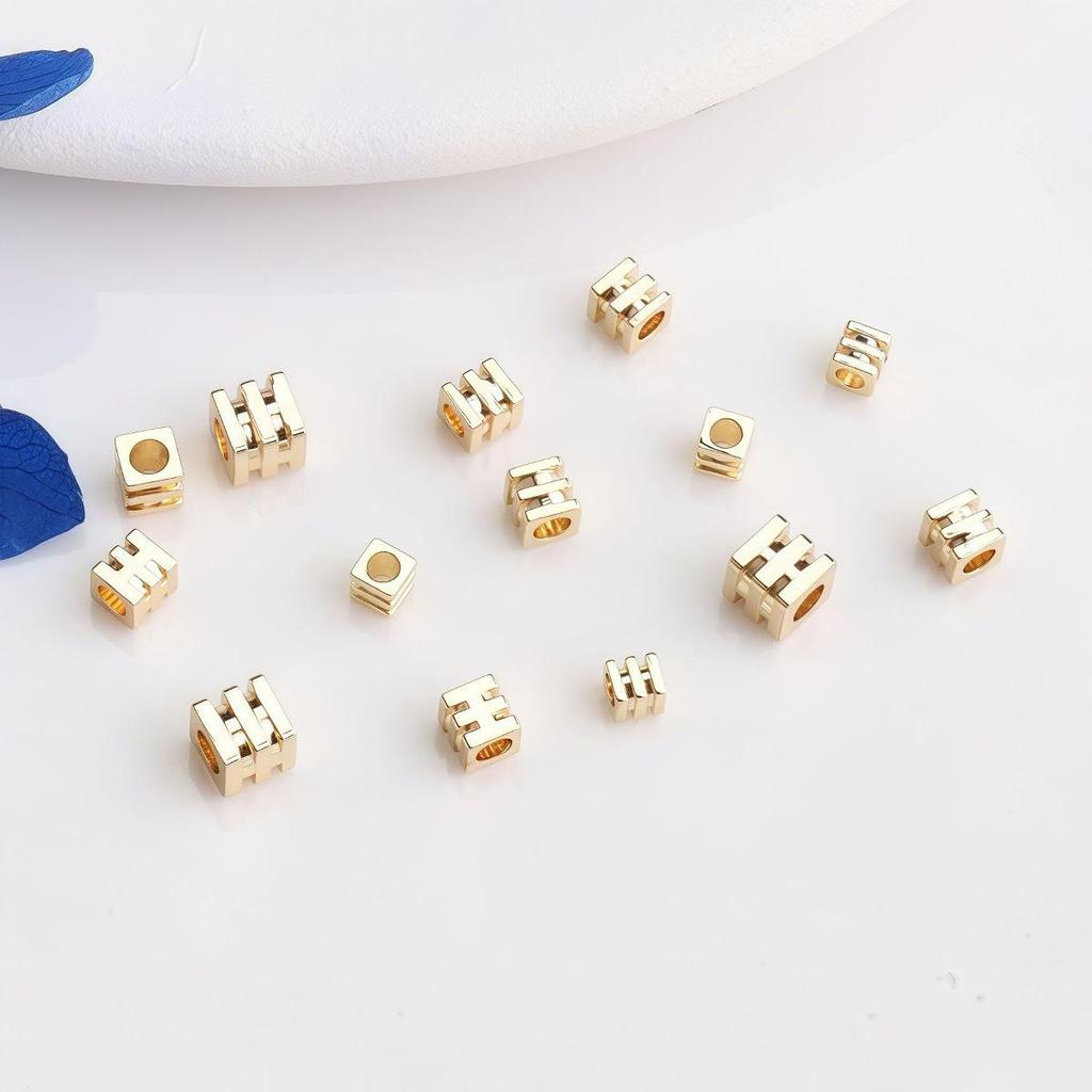 14K Gold Filled Three-Layer Square Spacer Beads for DIY Handmade Jewelry