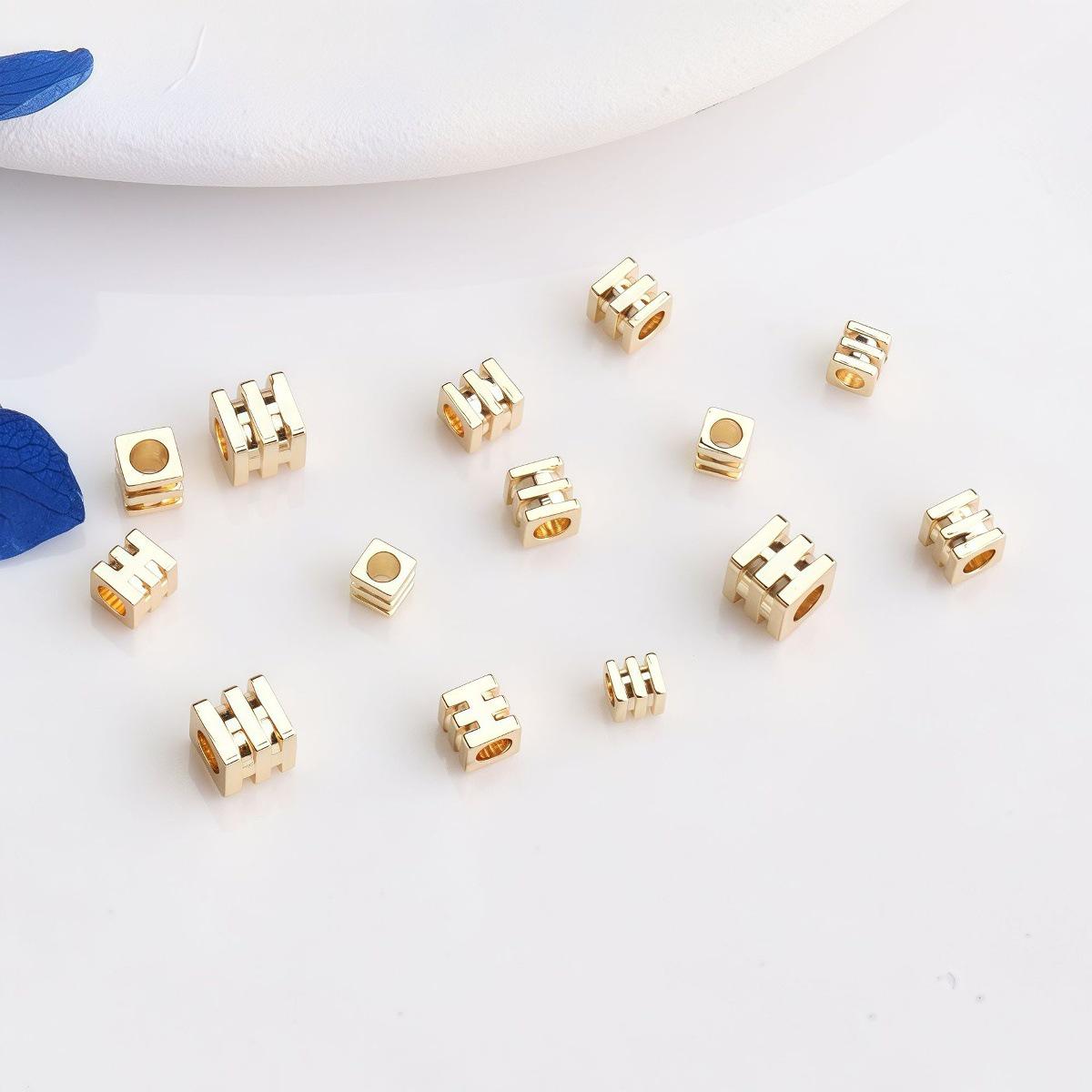 Позолоченные 14K трехслойные квадратные разделительные бусины для DIY украшений ручной работы
