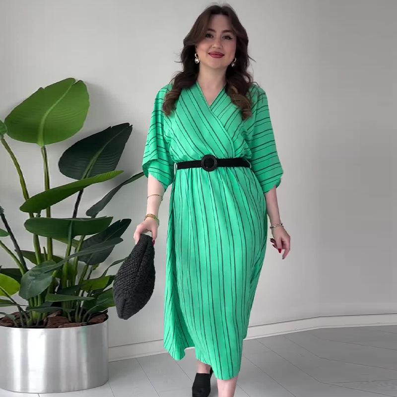 2024 Summer Women's Striped V-neck Loose Comfortable Dress
