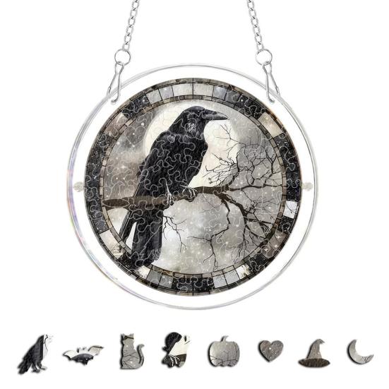 Yousheng Acrylic Puzzle Suncatcher, Halloween Black Cat Castle Raven DIY Sun Catcher Kit, Stained Glass Window Hanging Ornament for Home, Garden