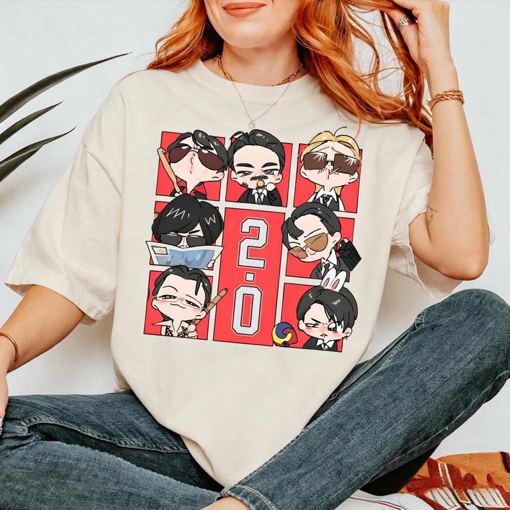 Kpop Boy Band Cute Q Version Graphics T-shirt Cotton Unisex High-Quality Comfortable Casual Oversized
