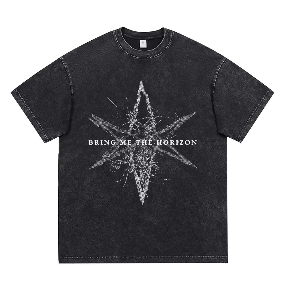 BMTH Metal Rock Band T Shirt Men Women Short Sleeve T-Shirts TheHorizon Album Post Human Nex Gen Vintage Washed T-Shirt
