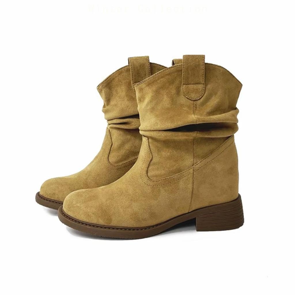 Höhenerhöhung 8 Martin Stiefel Damen Herbstmodelle mittlerer Schaft dünn kleiner Mann aufgestapelt plissiert vielseitig Retro Damenstiefel Stiefeletten