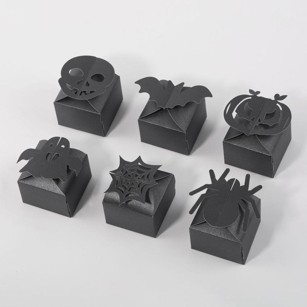 24pcs Halloween Party Favor Boxes Folden Gift Boxes 6 Styles Paper Treat Box Decoration Box Spider Ghost Bat Wrapping Box