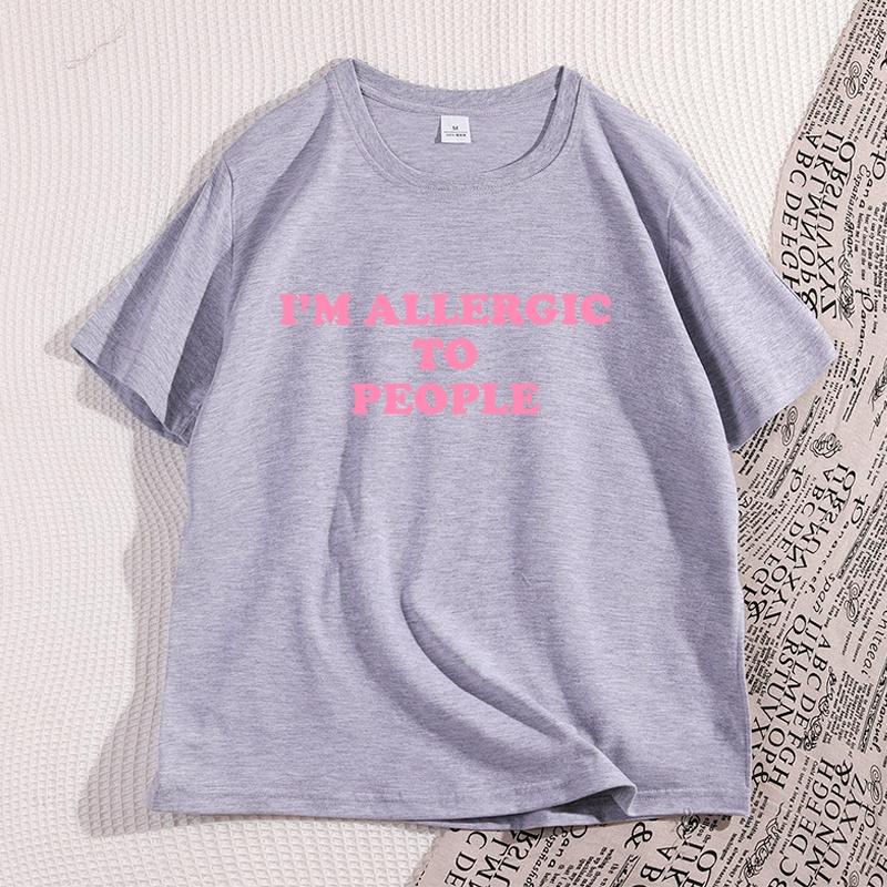 

Allergic To People T-Shirt Men Funny Tee Y2K Graphic T Shirts Casual Short Sleeves Round Neck Tee Streetwear Loose Tshirt XXL сірий