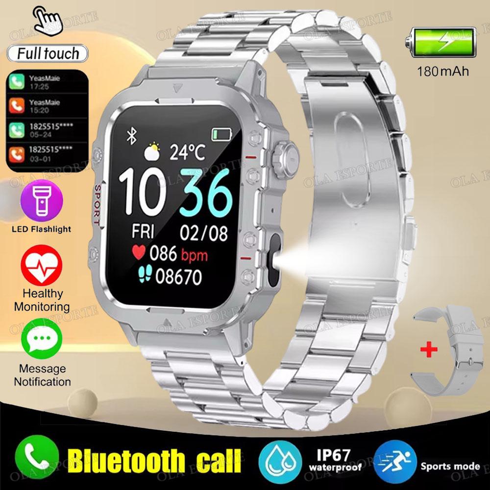 New Military Smart Watch Men IP67 3ATM Outdoor Sports Fitness Tracker Health Monitoring 1.44 Inch Bluetooth Call Smartwatch