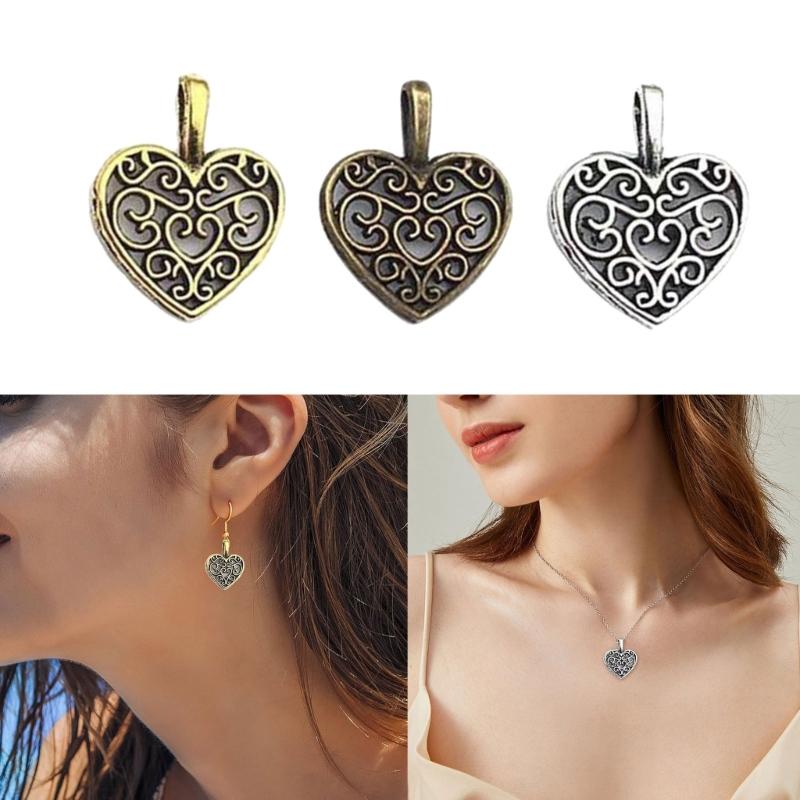 Vintage Alloy Heart Charm Pendant For Handmade Necklace Jewelry Accessories Lightweight Crafting Supplies