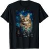Maine Coon Cat Painting Kitten Van Gogh Art Starry Night Sky Men Women Kids T-Shirt