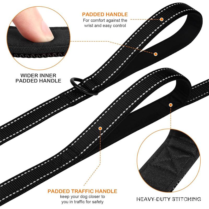 1.8m Two Handle Heavy Duty Nylon Dog Leash For Training Control Guard Rope Walking Cat Dog Harness Lead Reflective Night Safety