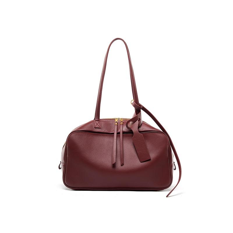 Leather Fashion Women's Commuter Premium Underarm Large Capacity Shoulder Bag First Layer Cowhide Boston Pillow Bag