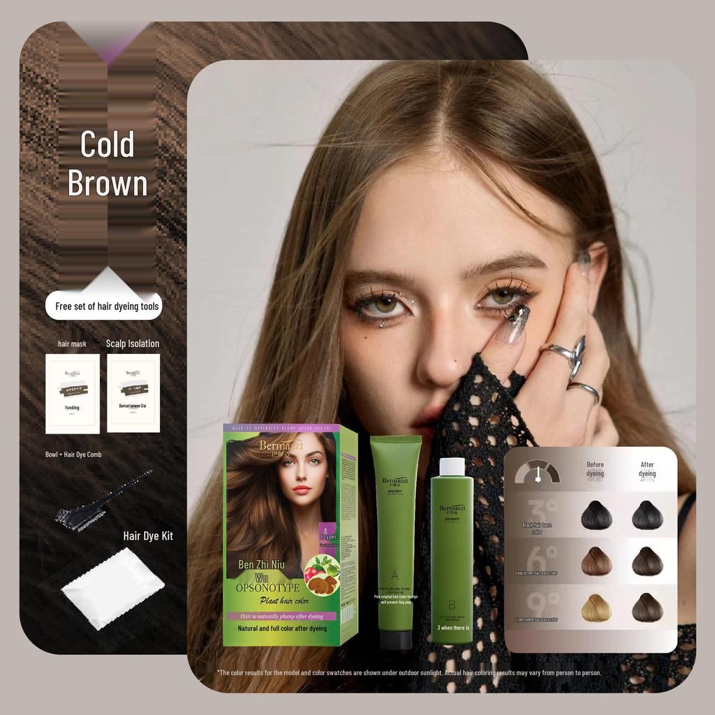 Bamanzi Hazelnut Low Ammonia Plant-Based Hair Dye Cream for Home Use, Gentle White Coverage, No Bleach Needed.