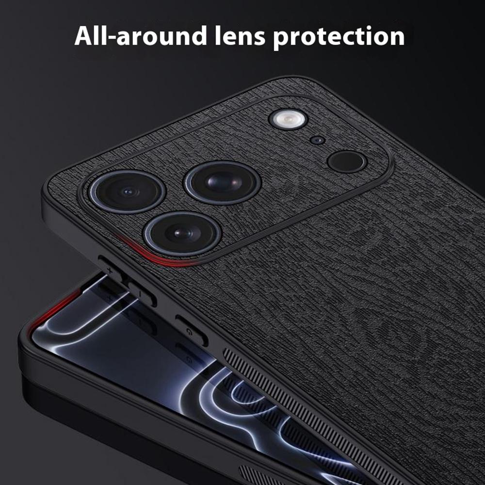 For iPhone 17 Pro Max Case Wood Texture PU Leather Coated PC TPU Phone Cover