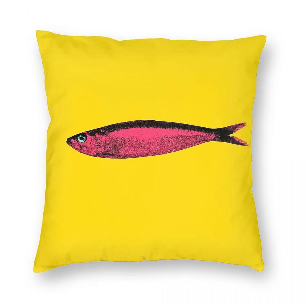 Pink Sardine Fish Square Pillowcase Polyester Linen Velvet Printed Zip Decor Pillow Case Home Cushion Cover
