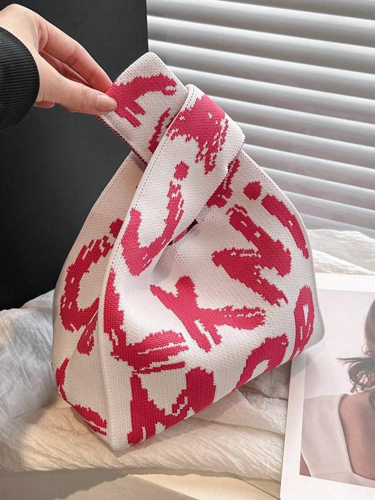 Strikket garnbøtteveske, multifunksjonell håndleddsveske, vevd veske, håndholdt tilfeldig veske med tegneserie. zwq