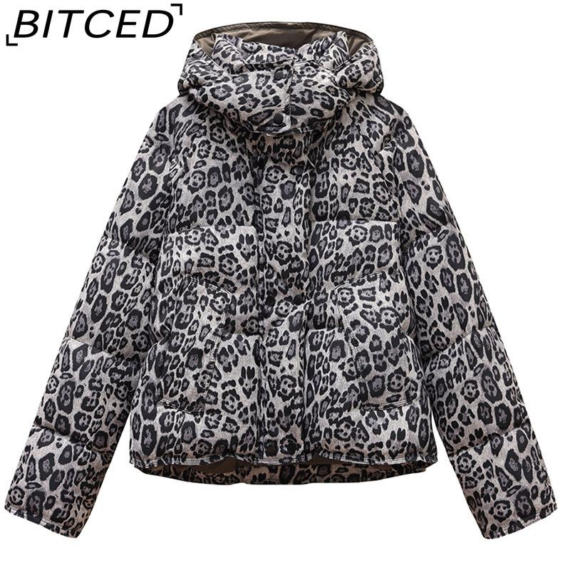 BITCED Short-Length Leopard Print Cotton Jacket for Women with Hood Minimalist Fashion Design, Oversized Fit, Unique Style Cotton Coat