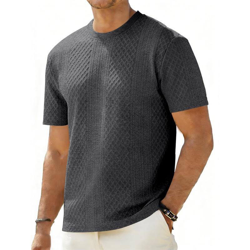 Mens Textured Diamond Pattern Short Sleeve T Shirt Crew Neck Solid Color Loose Casual Daily Basic Tee