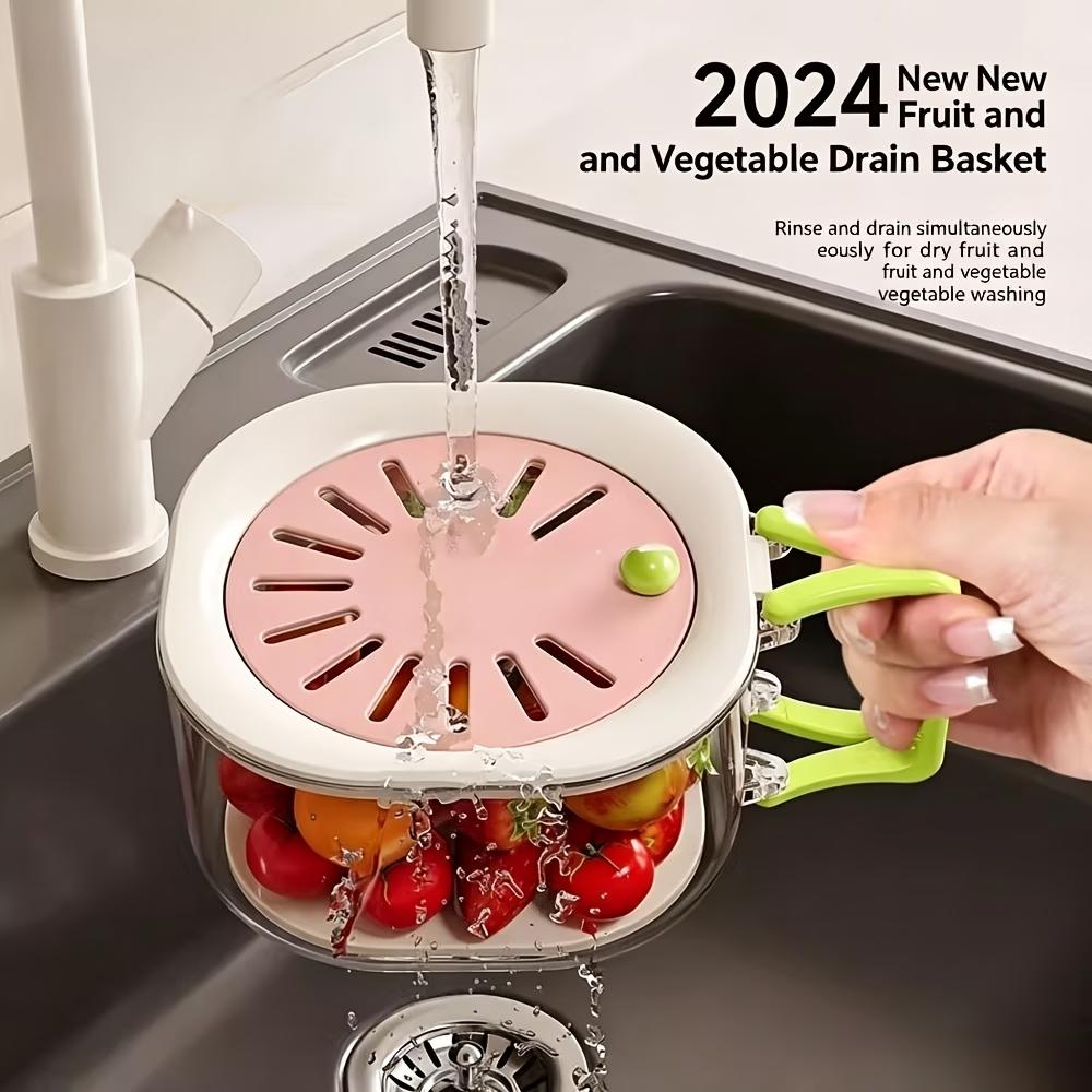 Multifunctional Kitchen Drain Basket With Lid And Handle Fruit Vegetable Washing Colander Food Storage Container Portable Kitchen Organizer