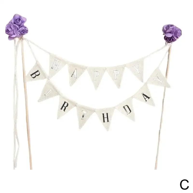 Happy Birthday Party Cake Flag Topper Creative Cloth Letter Decor DIY Baking Decor for Festive Cakes