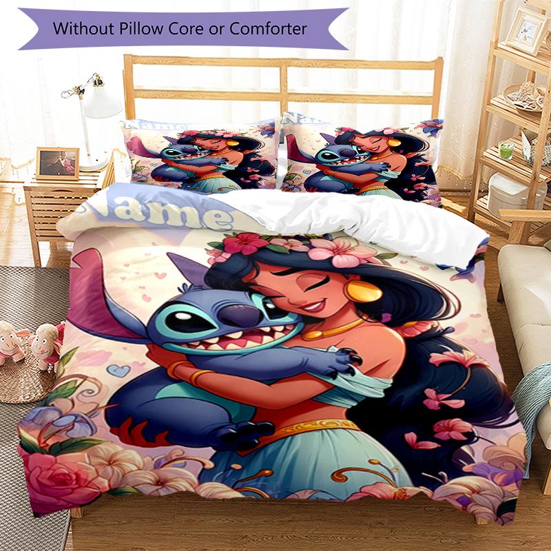 3pcs Custom Name Stitch Bedding Set Duvet Cover Closure Includes 1 Duvet Cover & 2 Pillowcases, Soft and Comfortable for All Seasons.